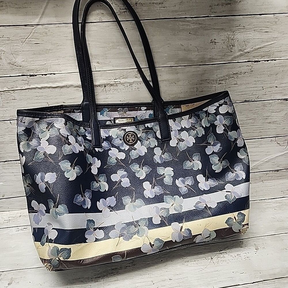Tory Burch Kerrington Multicolor Floral Print PVC and Leather Tote Shoulder Bag